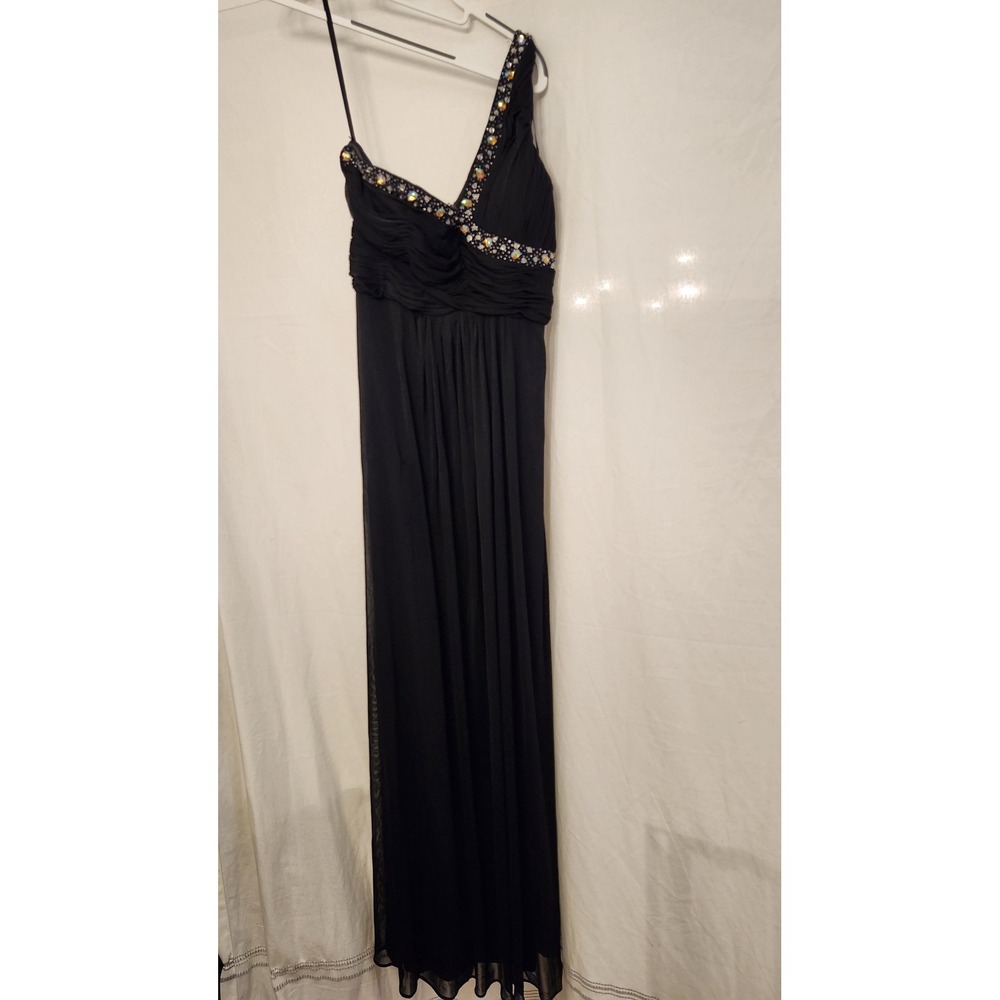 Dancing Queen Dress Womens Large‎ Black One Shoulder Formal Gown Beaded Prom